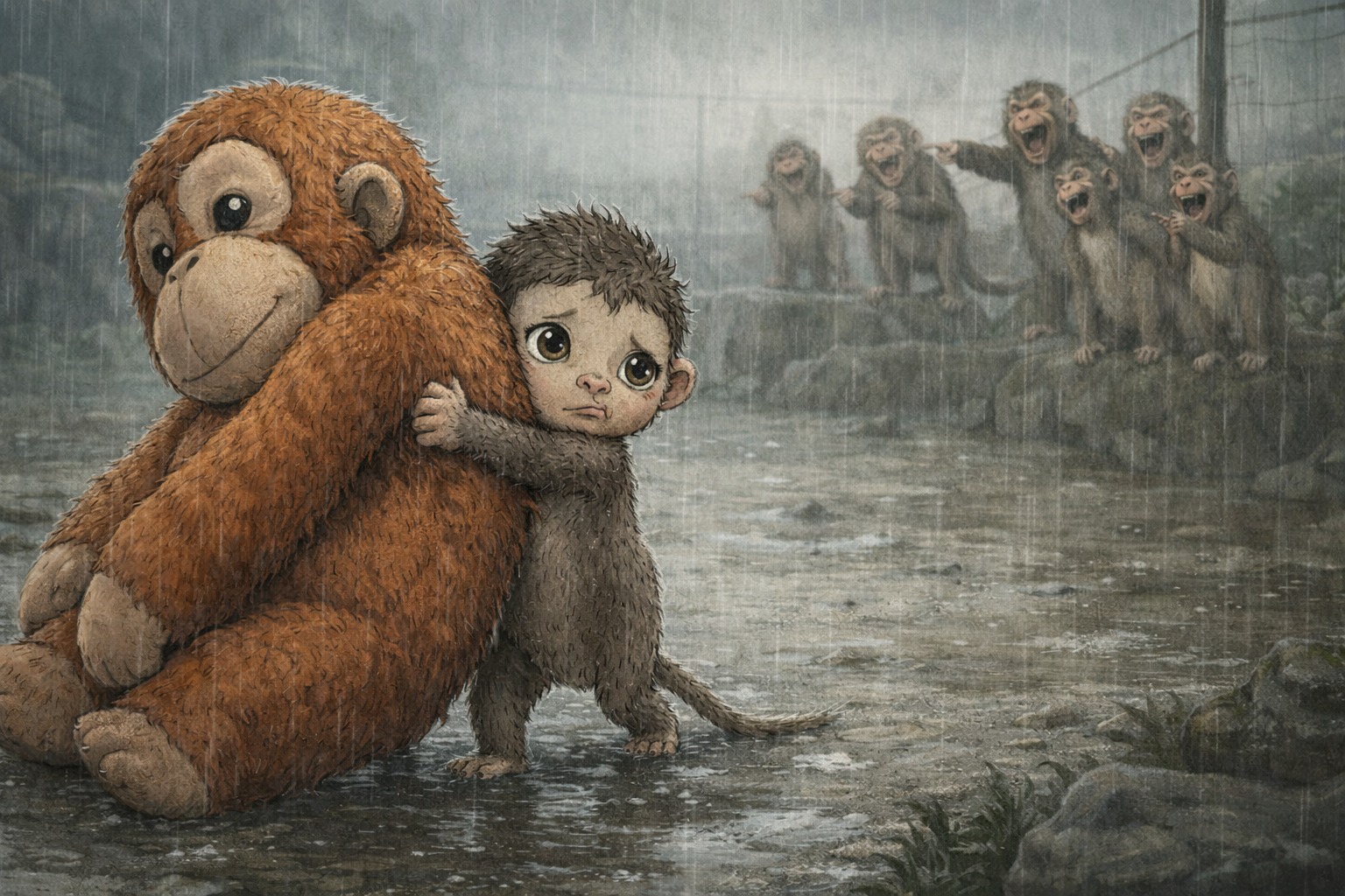 Punch gripping his plushie